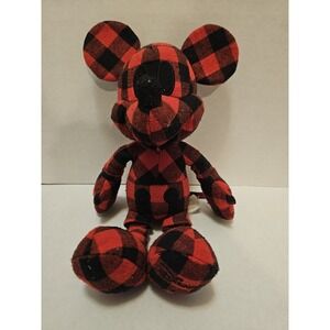 Disney American Eagle Mickey Mouse Plush Buffalo Plaid Red Black 12"